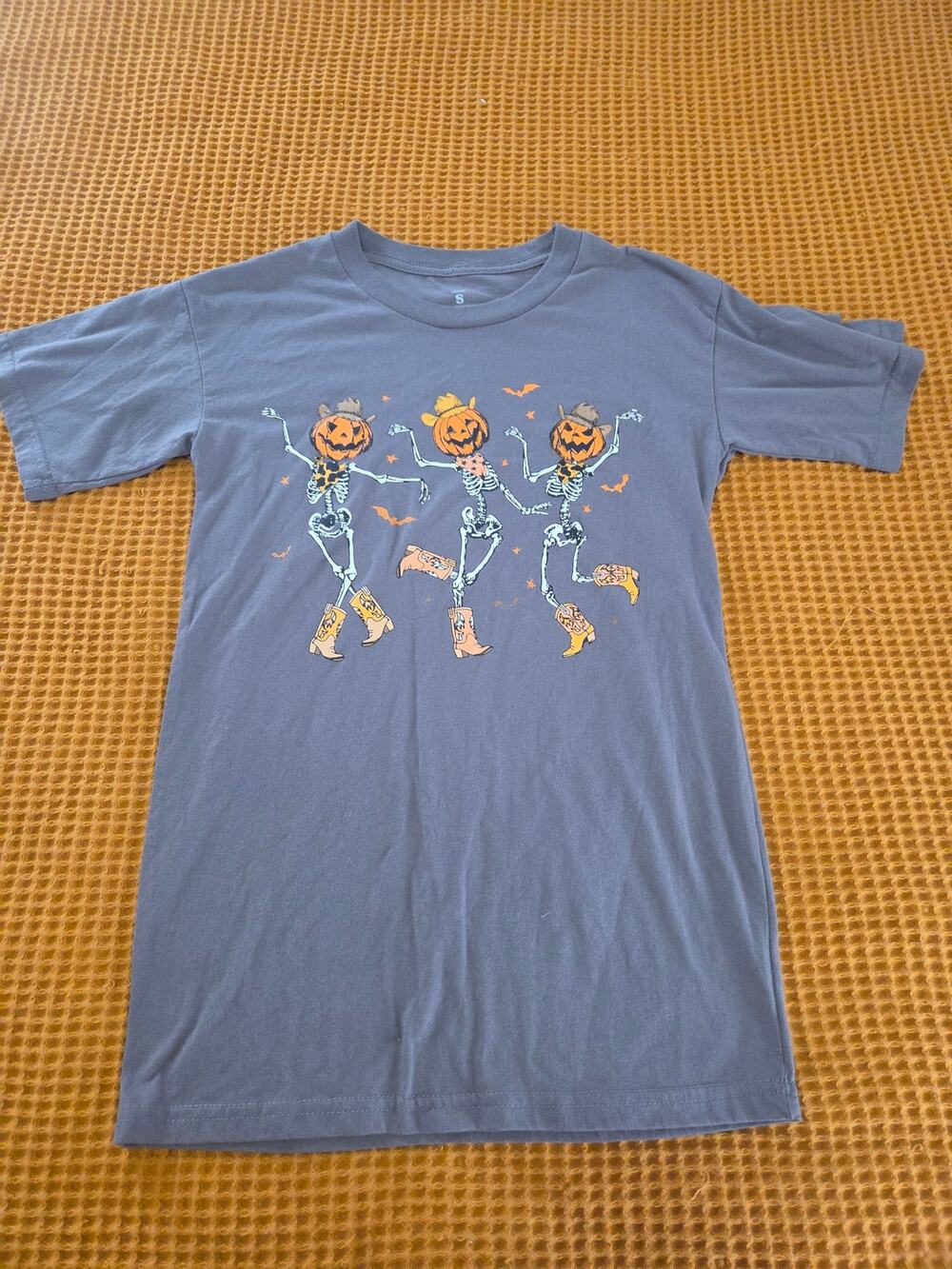 Western Skeleton Pumpkin Jack-o-Lantern Cowboy Cowgirl Halloween T Shirt Grey S